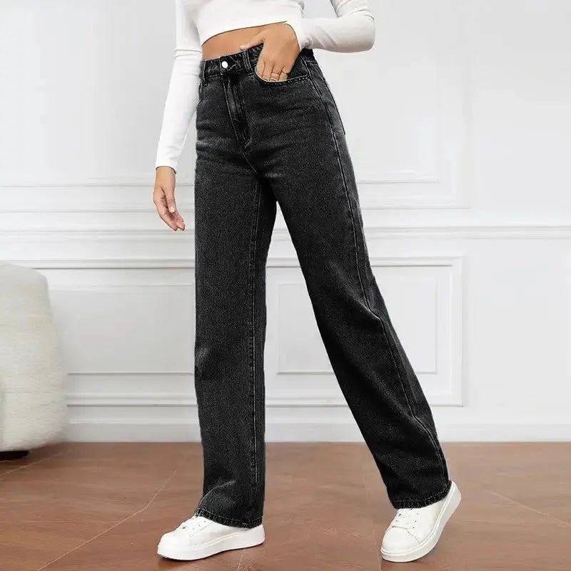 Sierra high-rise relaxed straight-leg jeans in classic denim, flattering every body type with versatile everyday comfort