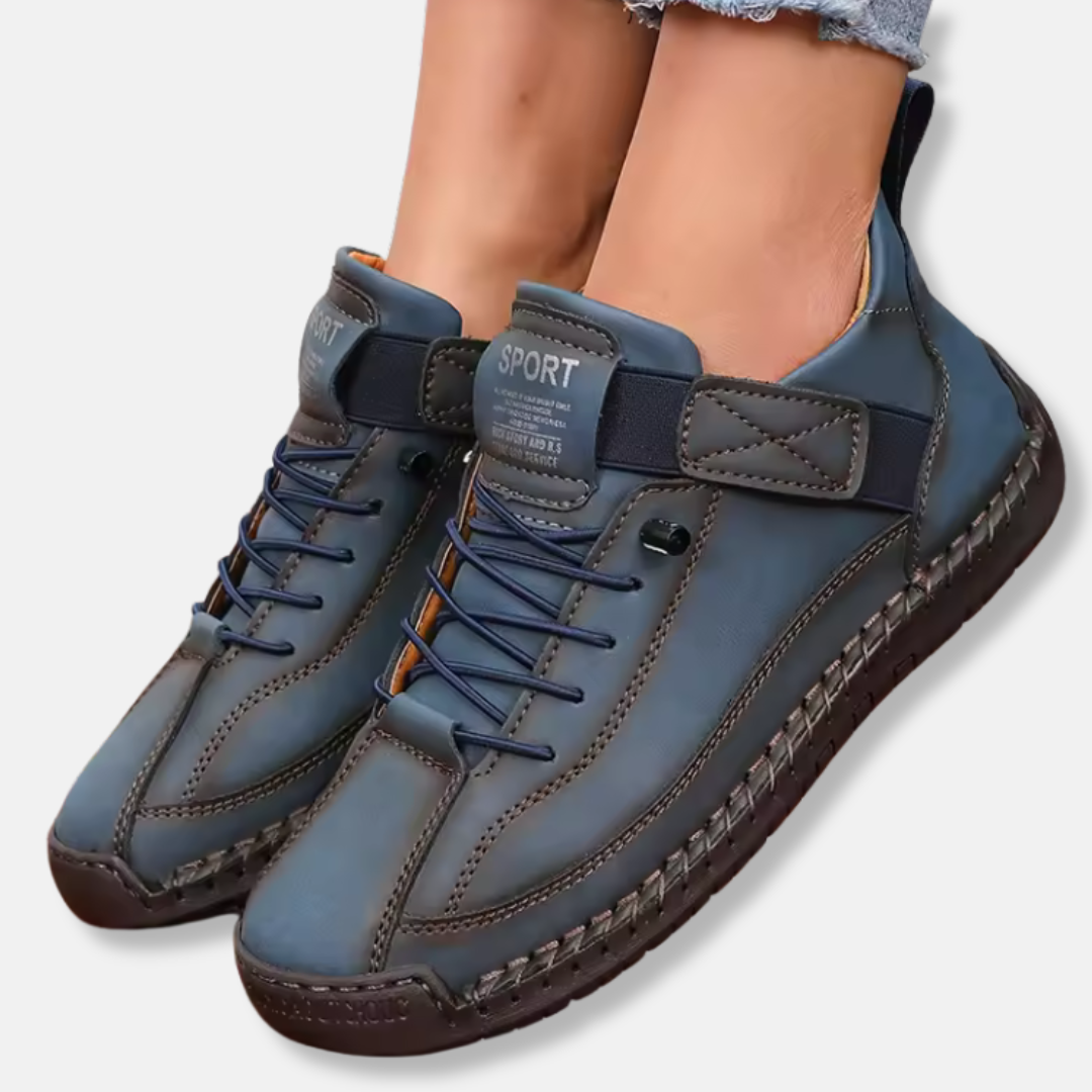 Women's mid-calf lace-up faux leather boots with anti-slip sole for casual everyday wear