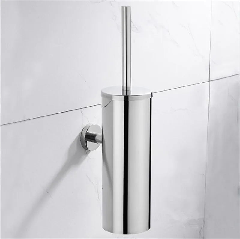 Wall-mounted stainless steel toilet brush holder, hidden modern design, rust-resistant bathroom organizer