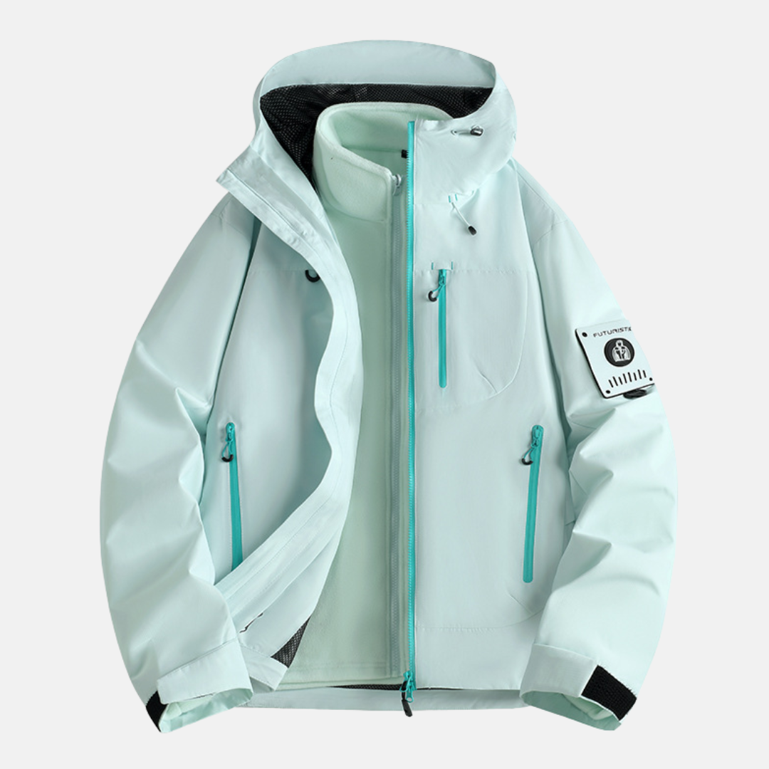 Men's 3-in-1 modular jacket technical fabric versatile hood full-zip all-season urban outerwear