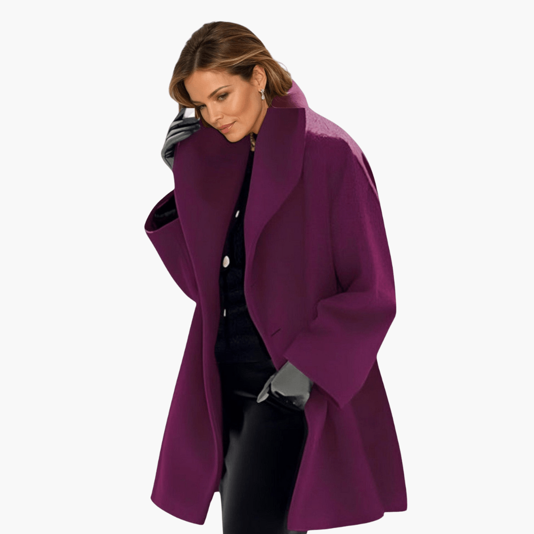 Women's red jacket wide collar long sleeves front zip pockets stylish everyday outerwear