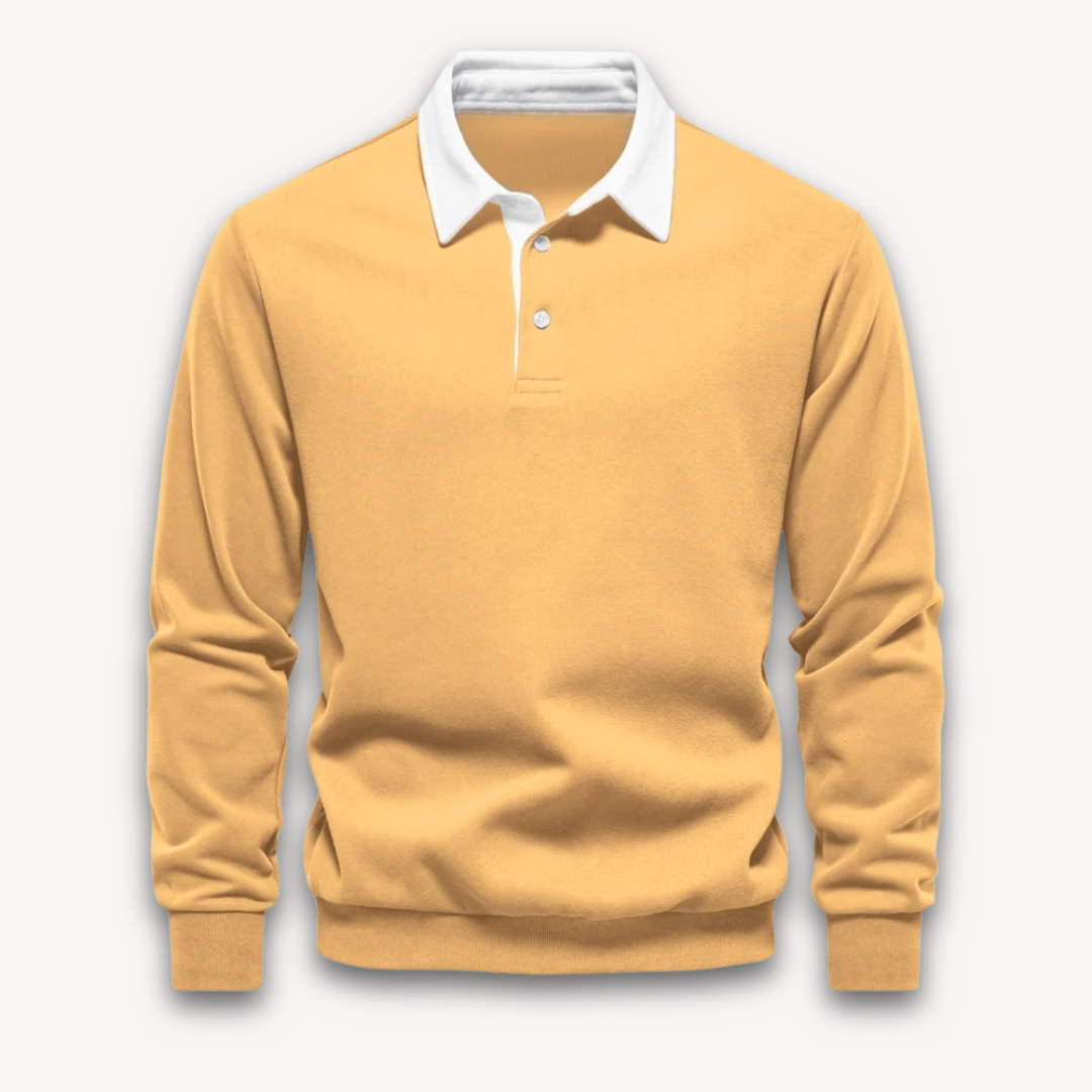Navy regular fit long sleeve polo sweater soft cotton knit natural fiber knitwear for modern men
