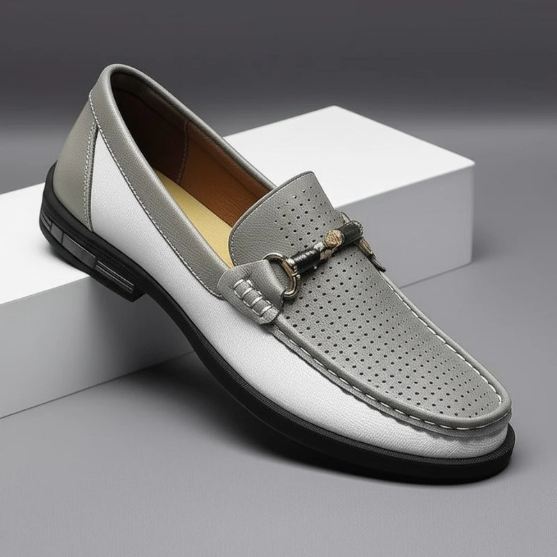 Del Muro Italian leather loafers perforated upper orthopedic cushioned insole professional slip-on shoes