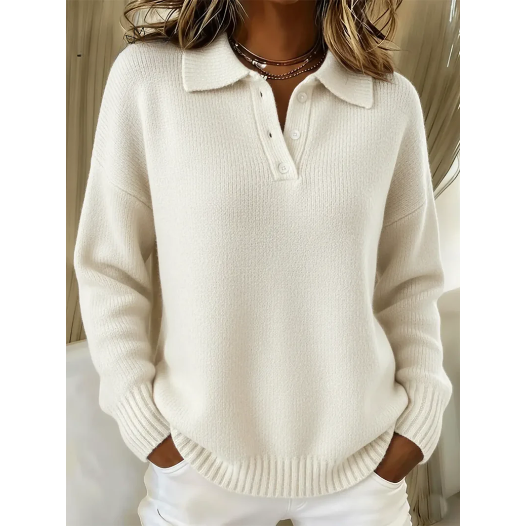 Soft knit polo sweater unisex lightweight cozy layering essential with refined collar and button placket