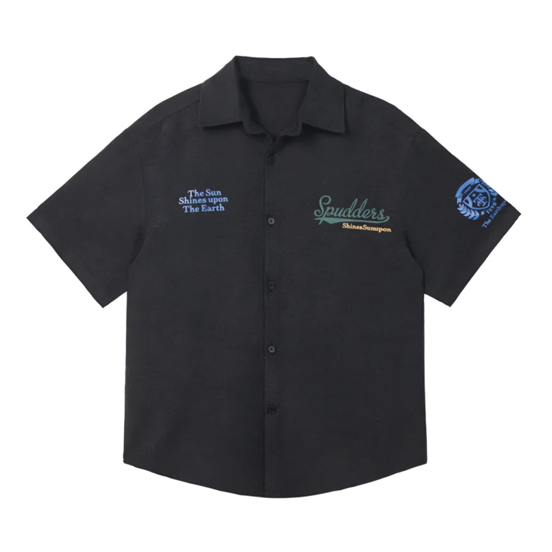 Men's retro Americana camp collar shirt cotton blend with contrast stitching soft hand feel