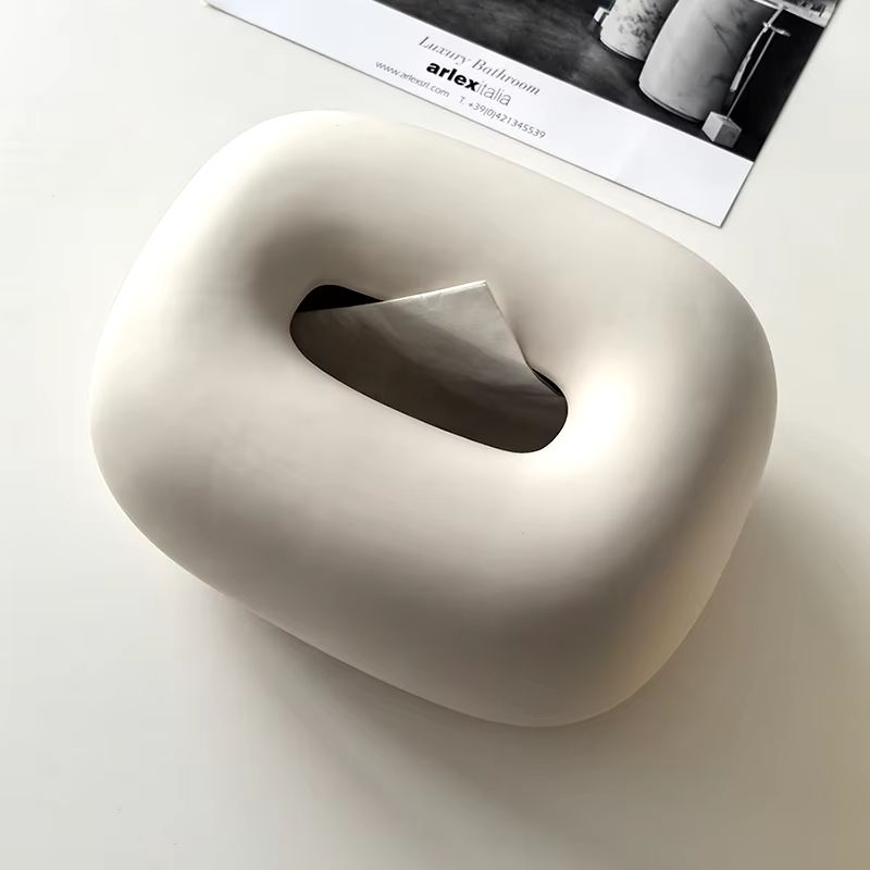 Terso handcrafted ceramic tissue box neutral tone smooth glaze artisan finish modern living room