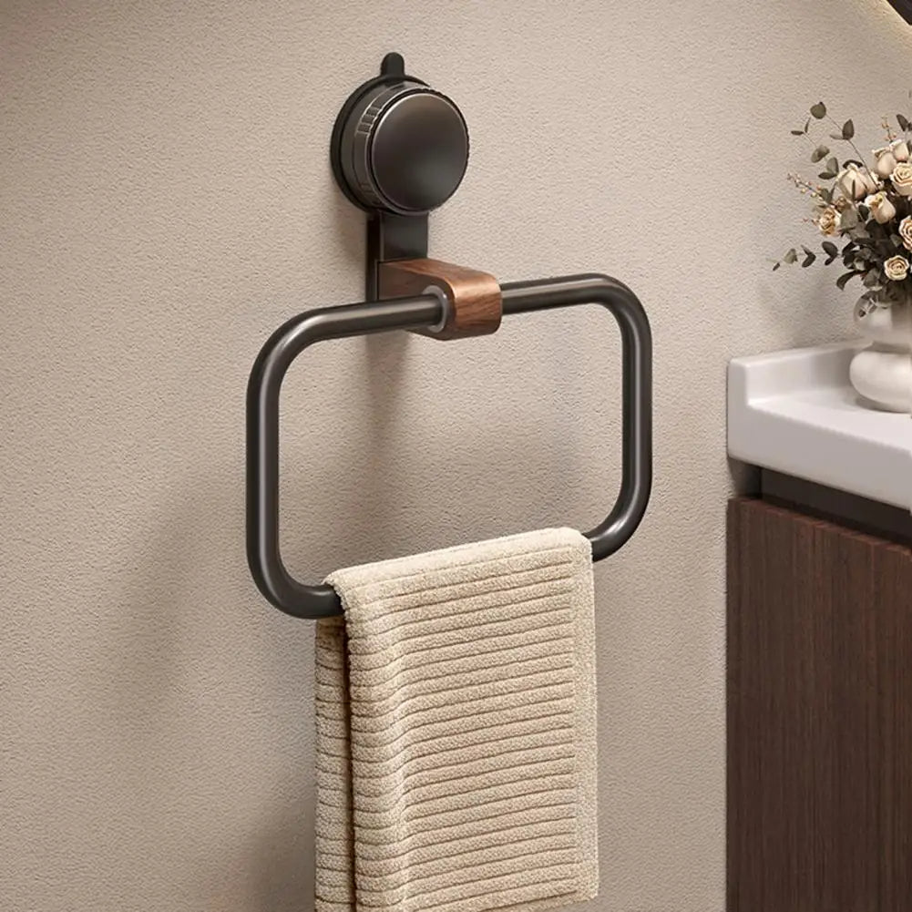 Hearthwood walnut finish hand towel holder stainless steel 180-degree flip suction mount tool-free