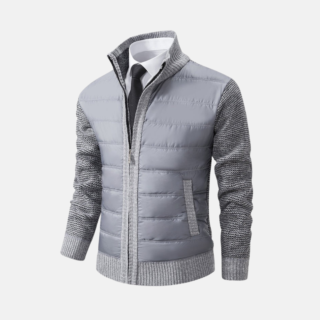 Burgundy slim fit men's jacket acrylic blend stand collar quilted front panels modern style