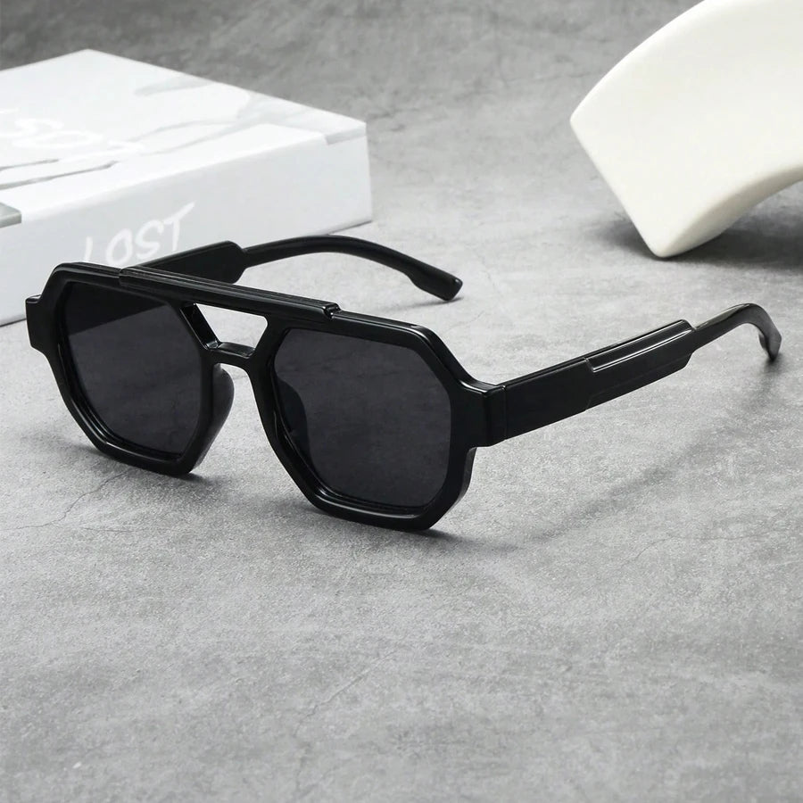 Tortoiseshell oversized hexagonal acetate sunglasses with bold geometric frames and UV protection