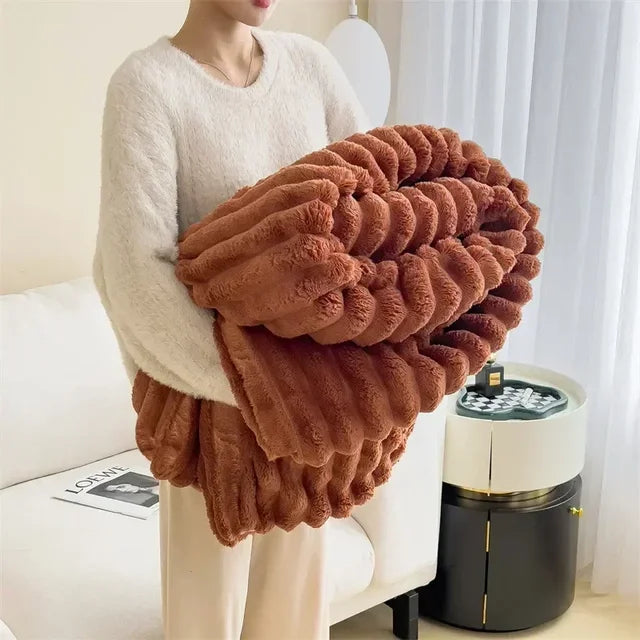 Quilted plush throw blanket ultra-soft cozy design with cloud-like padding for cold nights