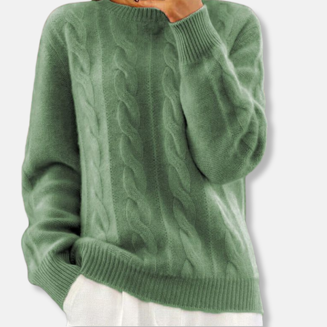 Women's relaxed fit cable knit crewneck sweater in cozy wool-cashmere blend with textured pattern