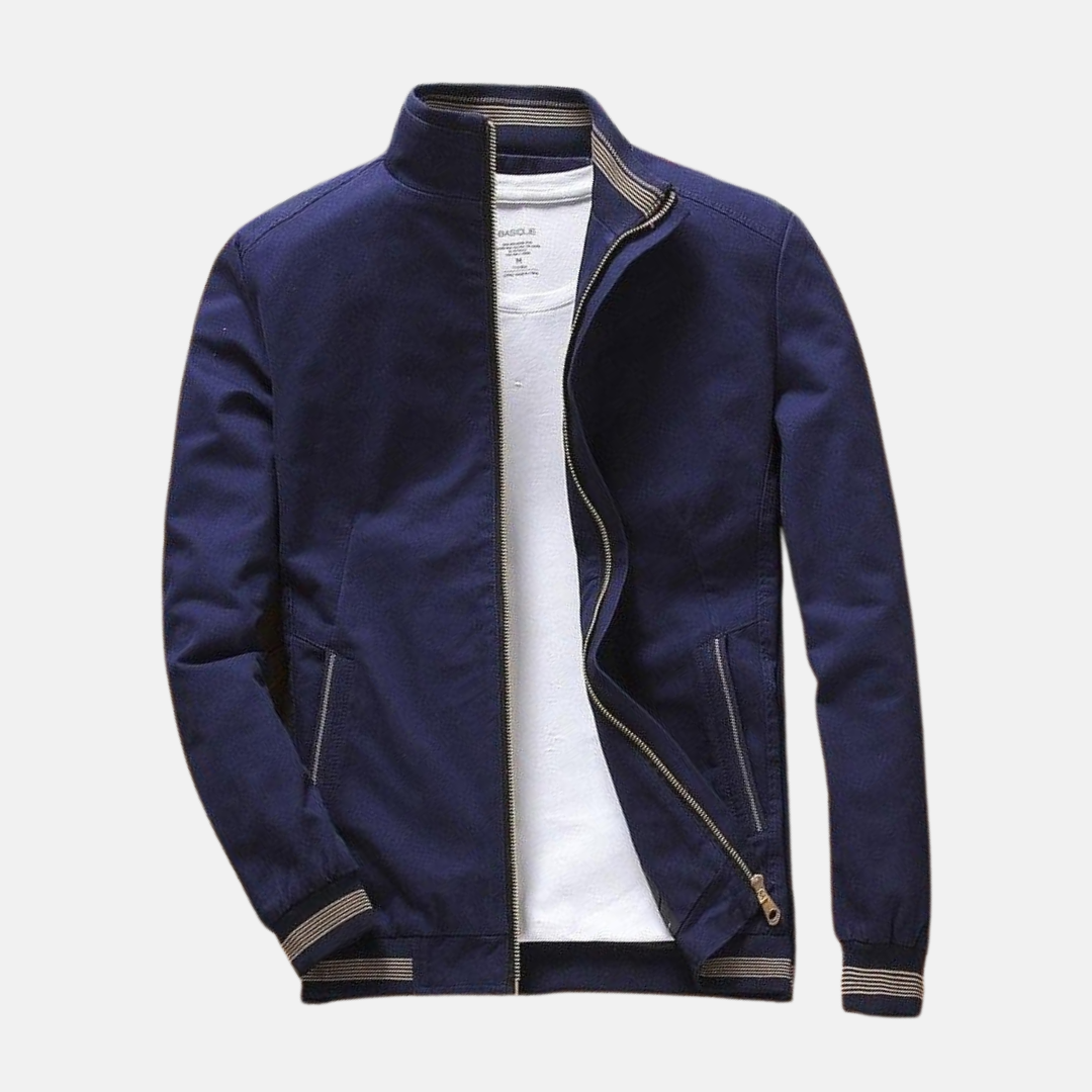 Men's relaxed fit bomber jacket breathable cotton full-zip closure ribbed edges casual streetwear