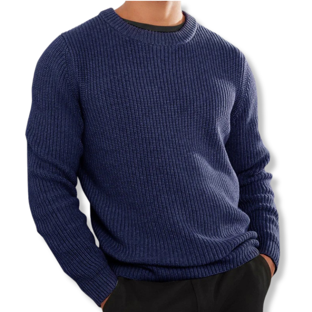 Men's relaxed fit crew neck knit sweater long sleeve casual layering top in warm cozy knit blend
