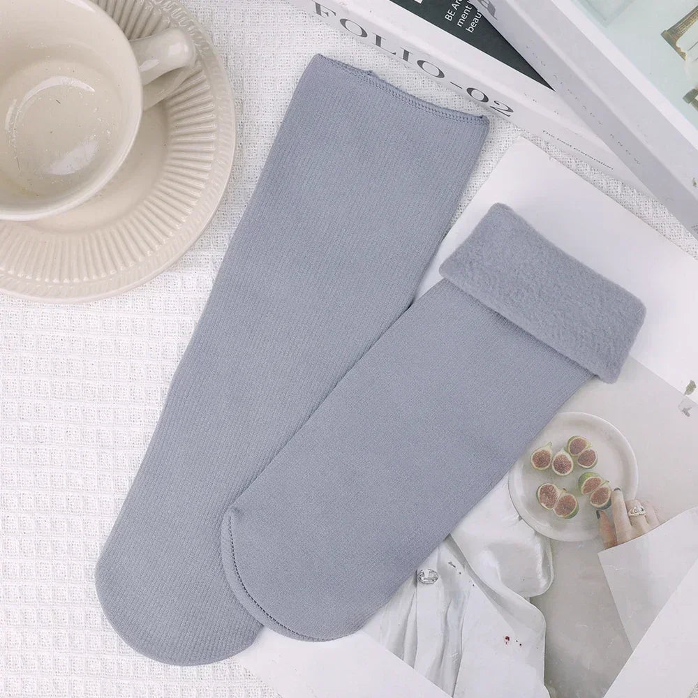 Women's fleece lined ribbed socks set 5 pairs, cushioned cuff velvet soft lining winter warmth