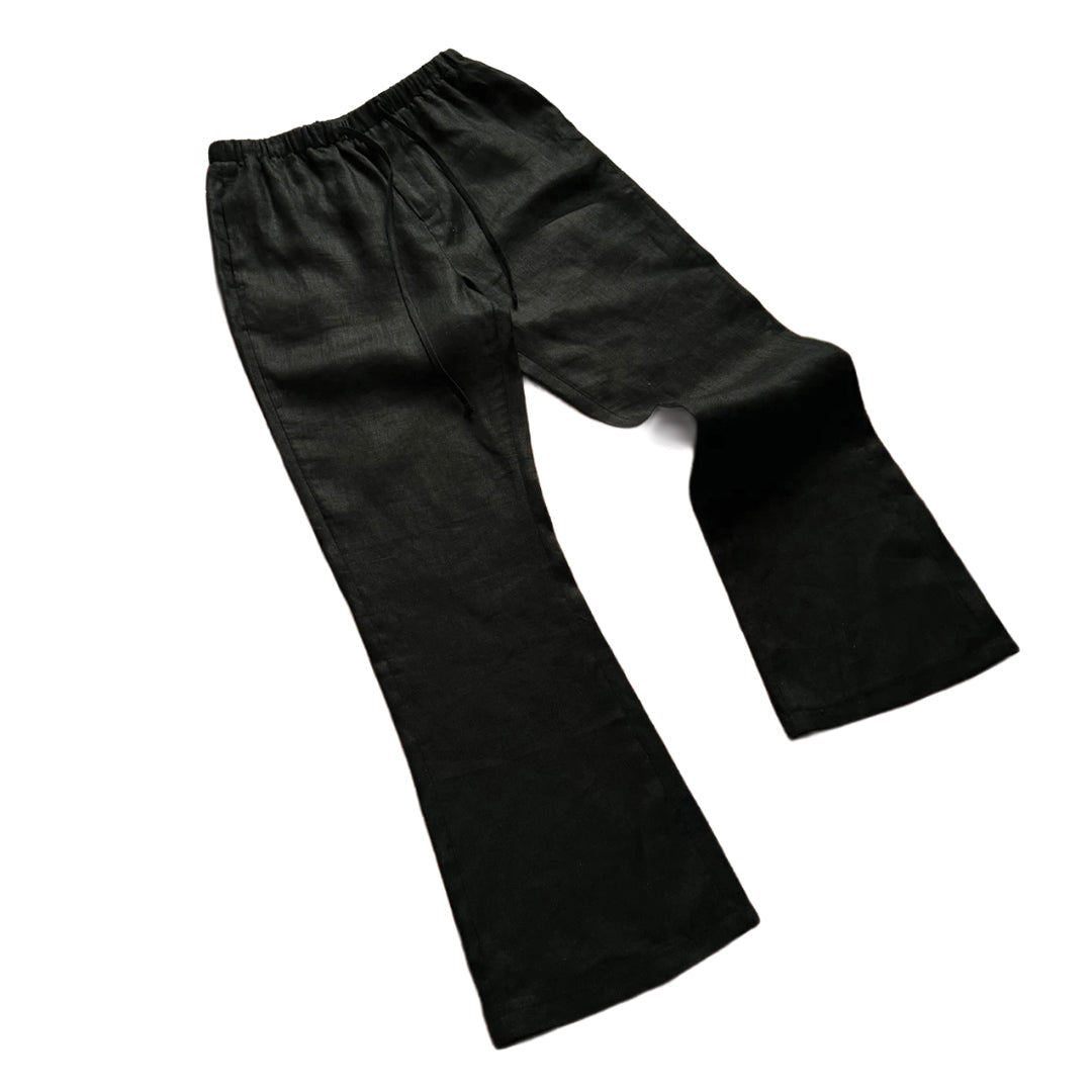 Women's beige linen wide leg pants relaxed fit with drawstring elastic waist breathable chic