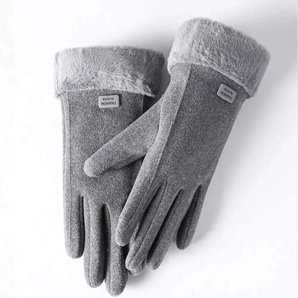 Black knit windproof gloves with plush lining and touchscreen-compatible fingertips for outdoor use
