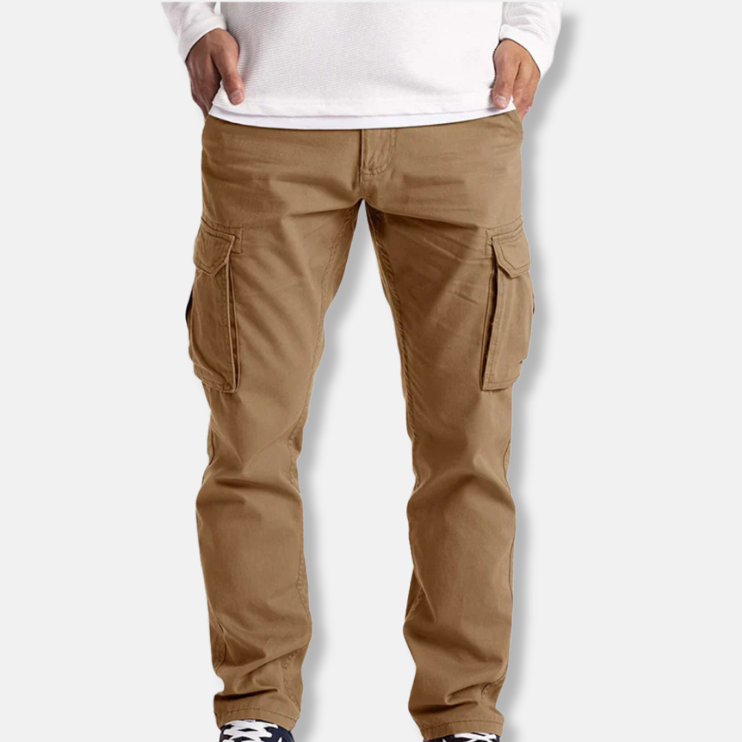 Men's cotton blend straight-fit cargo pants full-length design with multiple practical pockets
