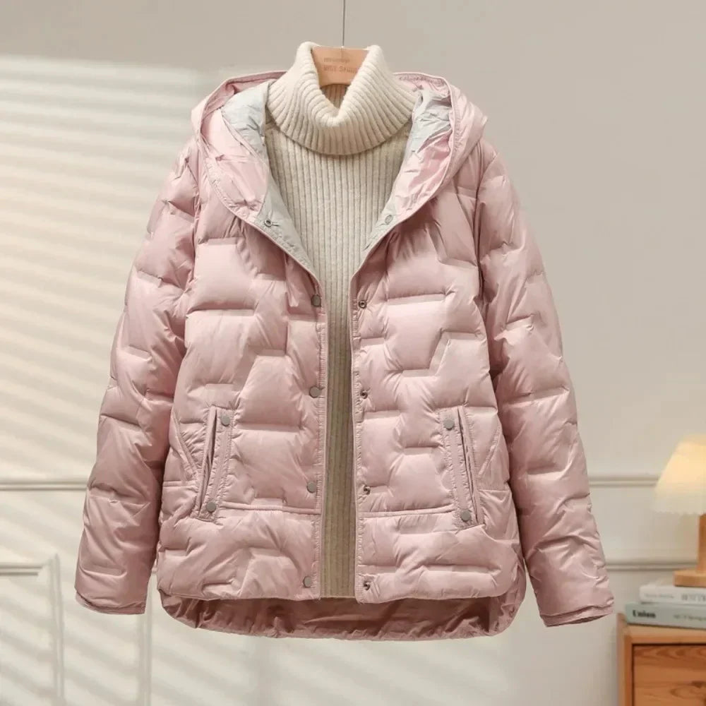 Women's quilted puffer coat lightweight duck down fill elegant silhouette warm jacket