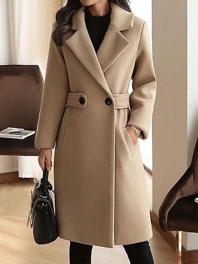 Women's slim fit wool coat elegant formal outerwear with tailored silhouette in premium quality