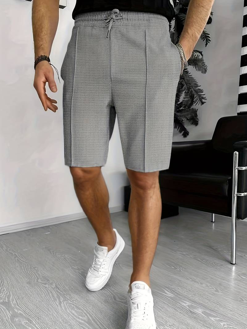 Men's waffle knit drawstring shorts textured casual fit with two functional pockets everyday comfort