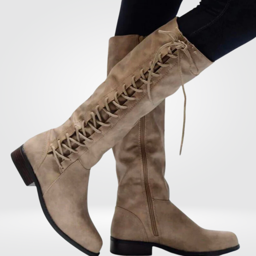 Nina women's high lace-up boots in faux leather with calf-flattering silhouette and elegant fit