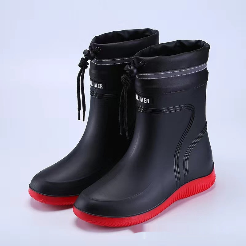 Unisex waterproof fleece-lined rubber rain boots with cozy lining for cold wet days