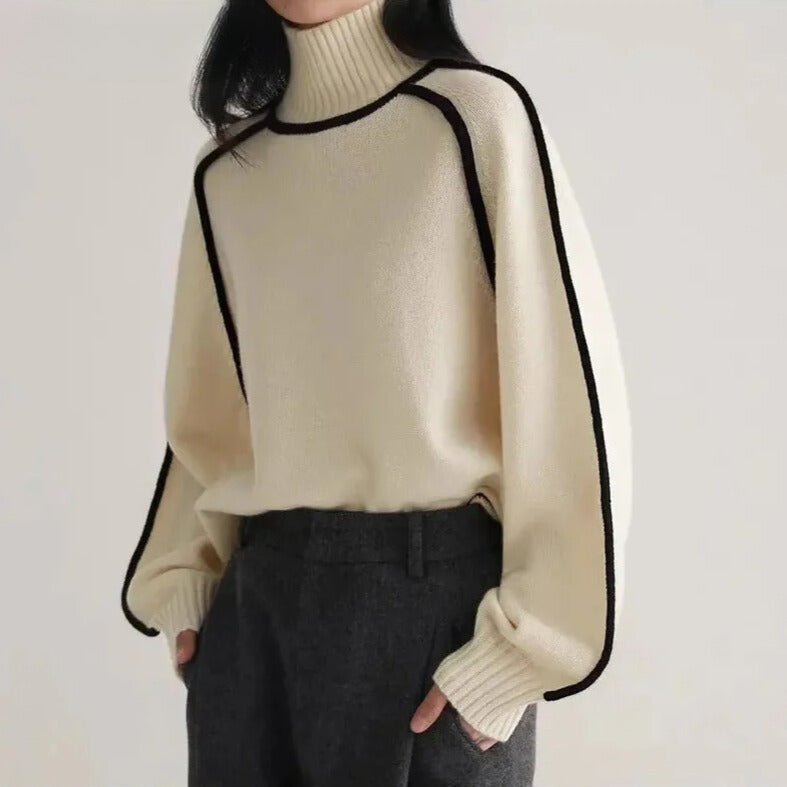 Women's relaxed fit wool turtleneck sweater, cozy smart-casual style with soft luxurious drape