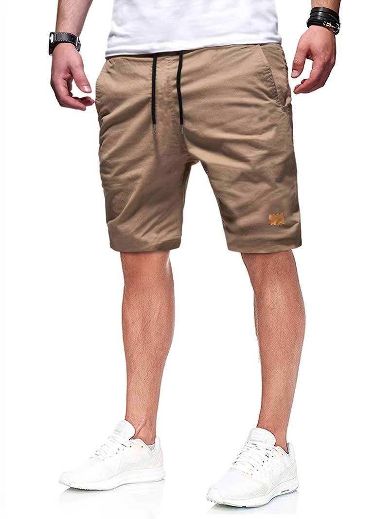 Men's gray cutoff drawstring shorts relaxed fit versatile beach casual summer wear adjustable waistband