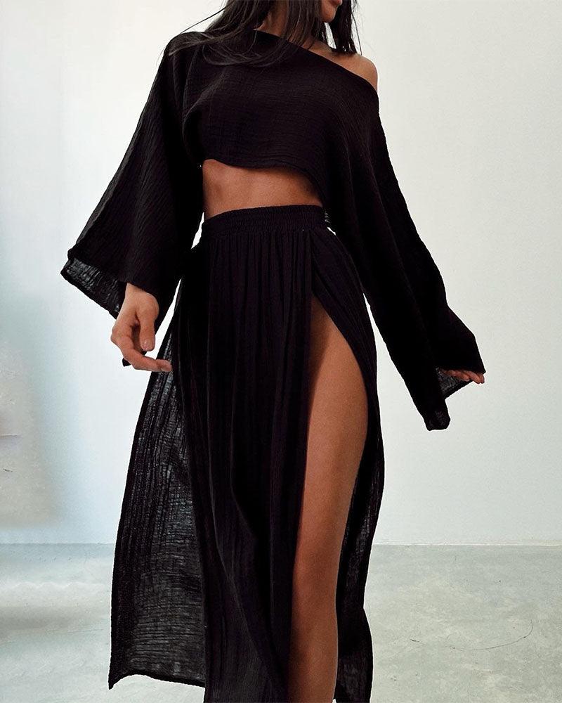Women cotton linen two-piece set with chic slit detail, lightweight breathable casual spring summer style
