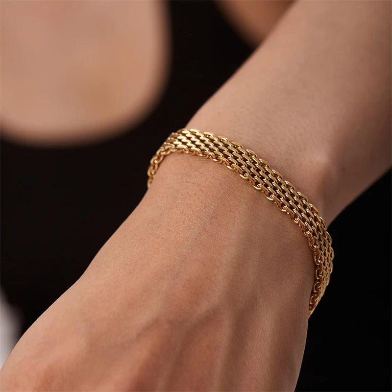 Gold plated multi-strand choker necklace set tarnish resistant 24K statement layered chain for women