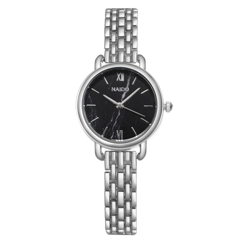 Athena marble dial quartz watch stainless steel band elegant timepiece for professionals