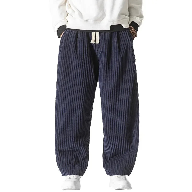 Men's oversized harem pants ribbed texture drawstring waist casual relaxed fit streetwear