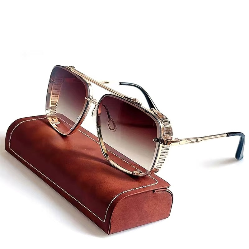 Bold oversized aviator sunglasses sculpted metal frame gradient UV400 lenses retro-futuristic style