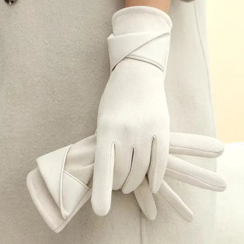 Women's black velvet winter gloves with touchscreen lining and plush fleece warmth elegant elastic fit