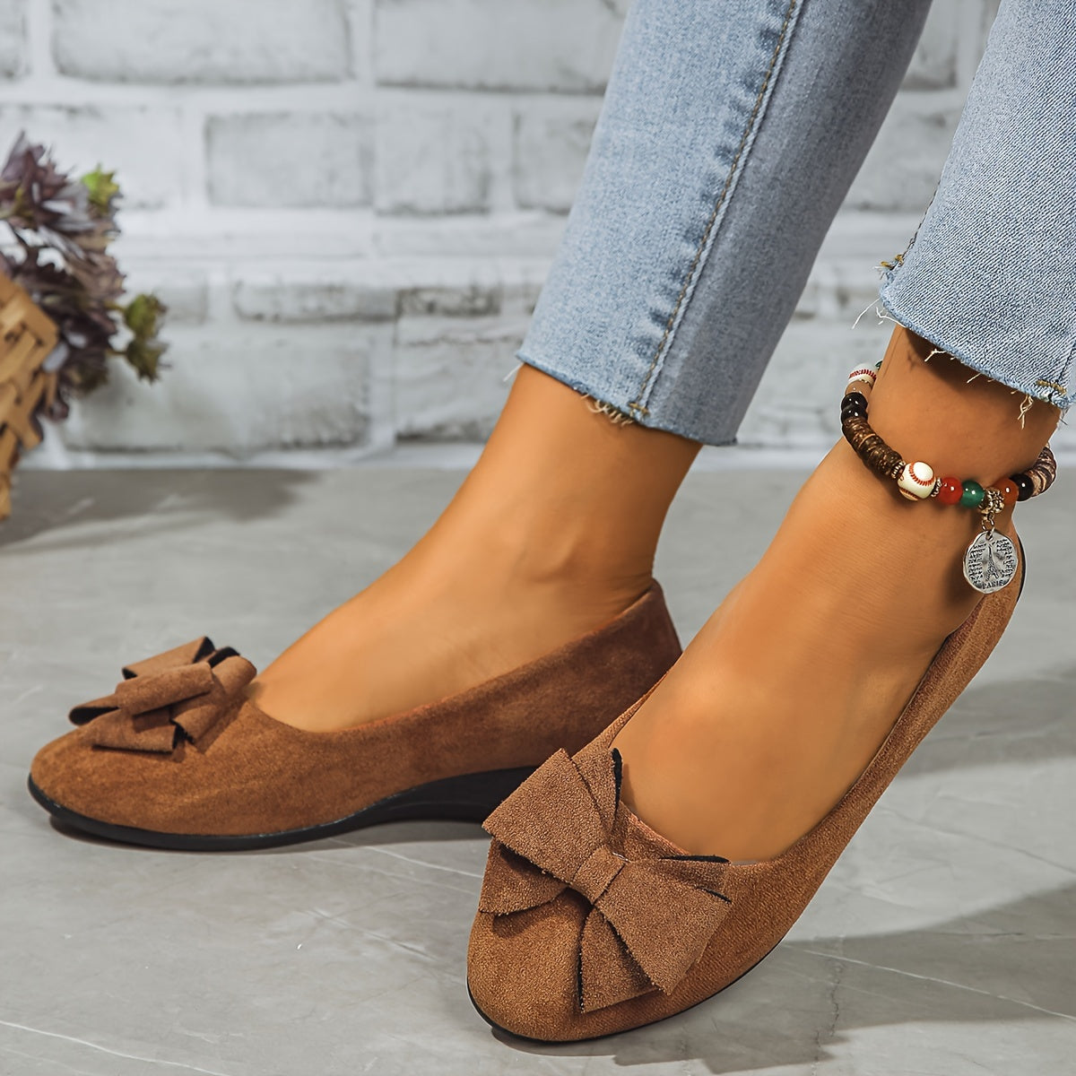 Bella | Women's Bow Detail Round Toe Ballet Flats Slip-On