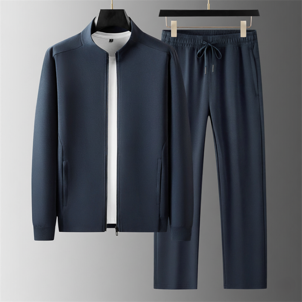 Men's gray tracksuit set casual fit high collar breathable design adjustable waist streetwear lounge