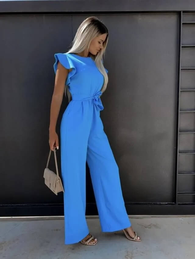 Amber | Women's Ruffle Sleeve Wide Leg Jumpsuit Belted Elegant