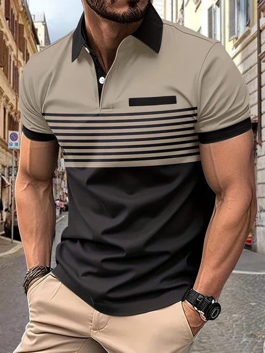Men's striped polo shirt in classic horizontal pattern, breathable fabric for casual summer comfort
