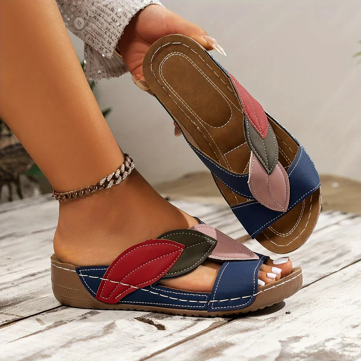Petal | Women's Colorblock Slip-On Wedge Sandals Open Toe