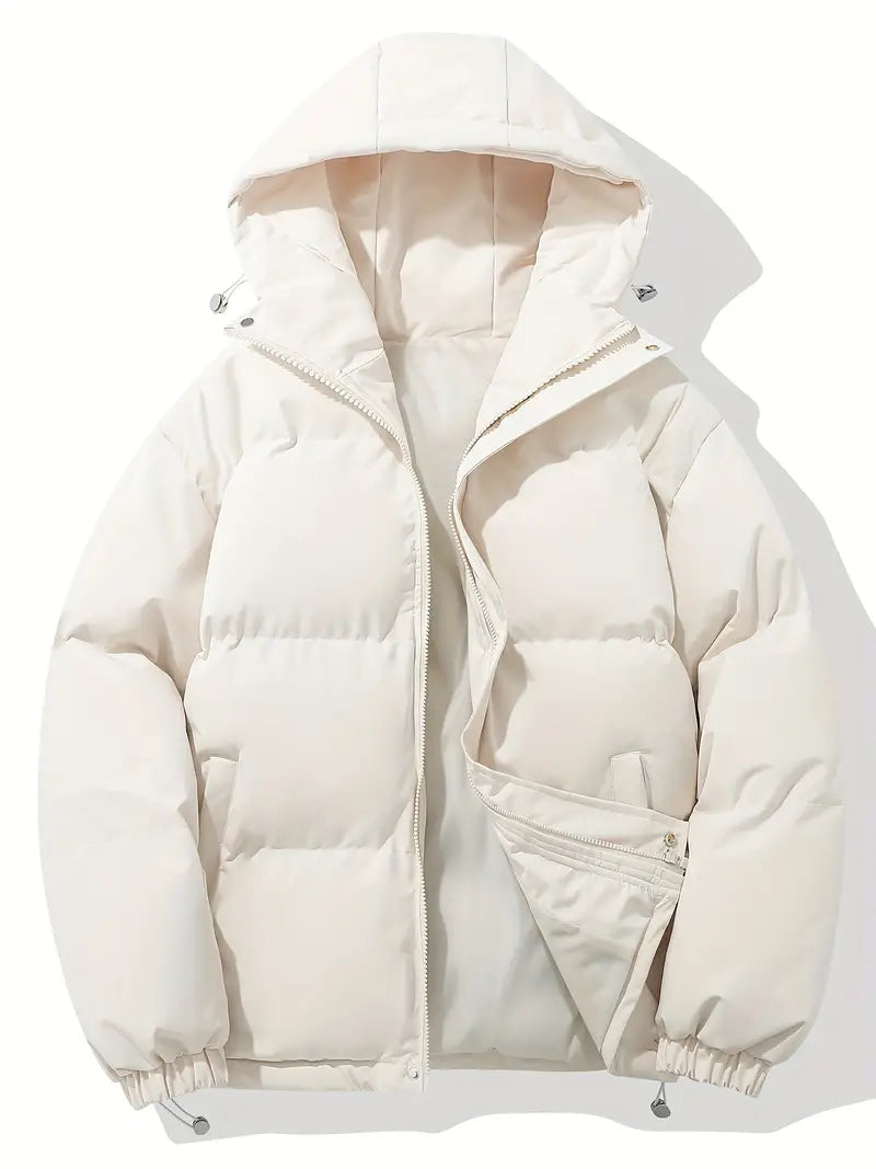 Men's lightweight hooded down jacket classic winter insulation slim fit cold-weather outerwear