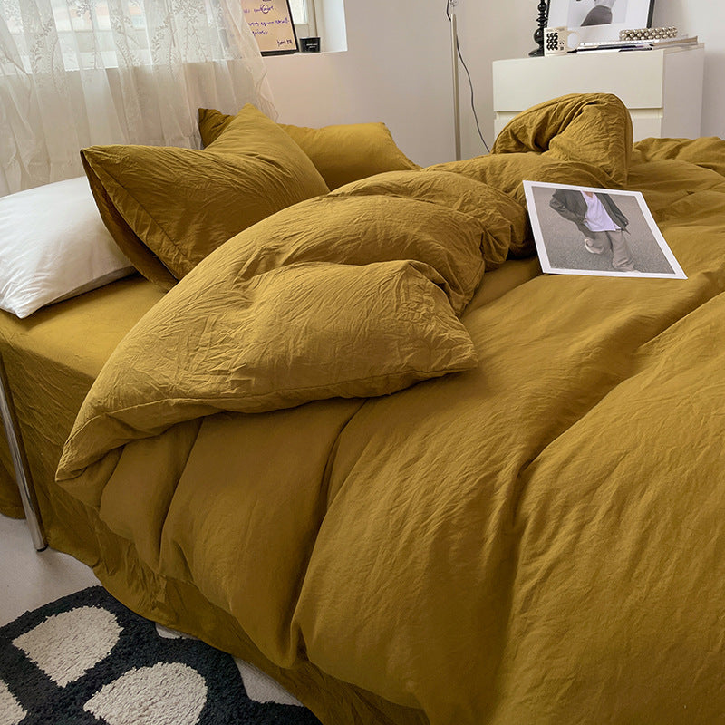 Washed cotton bedding set minimalist bedroom neutral tones pre-softened lived-in comfort serene softness