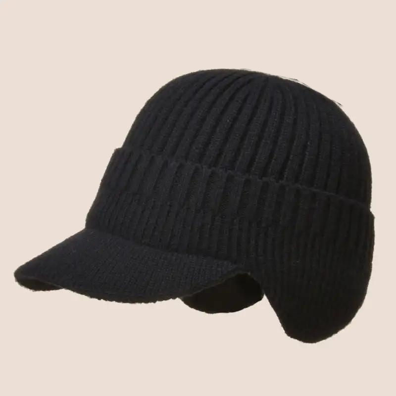 Leonard unisex ribbed knit beanie in neutral tones, thick warm winter hat with elegant slim fit