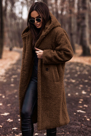 Women's ivory faux fur longline winter coat with plush relaxed fit for casual outings