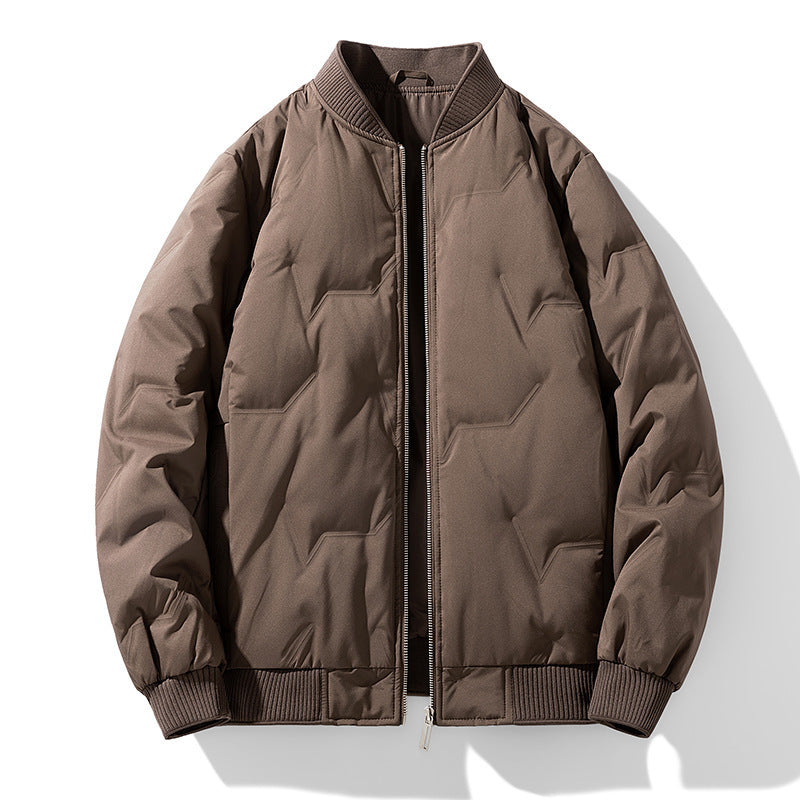 Men's down bomber jacket lightweight insulation sporty casual full-zip style with elastic cuffs