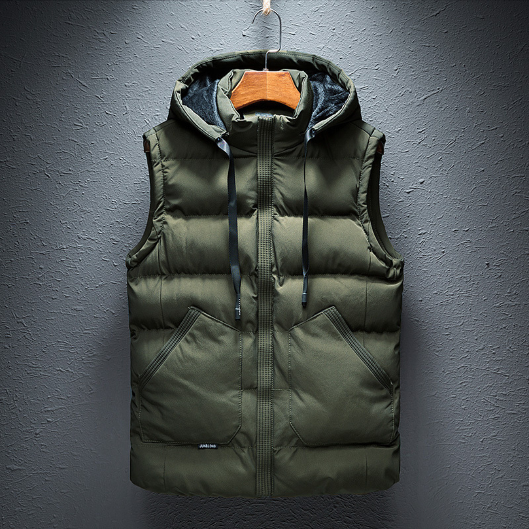 Men's lightweight insulated thermal vest streamlined hood stand collar urban active style