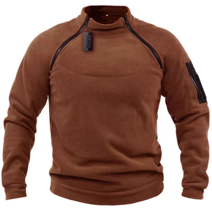 Men's gray fleece zip-up hoodie with front zipper closure, outdoor athletic relaxed fit