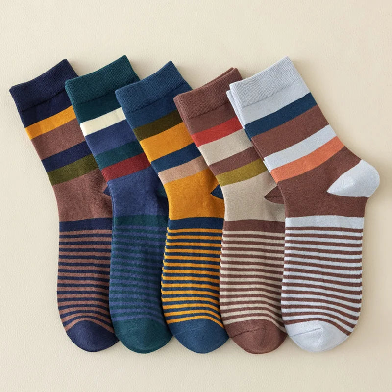 Color Theory patchwork crew socks set 5 pairs bold retro colorblock soft stretch cotton unisex