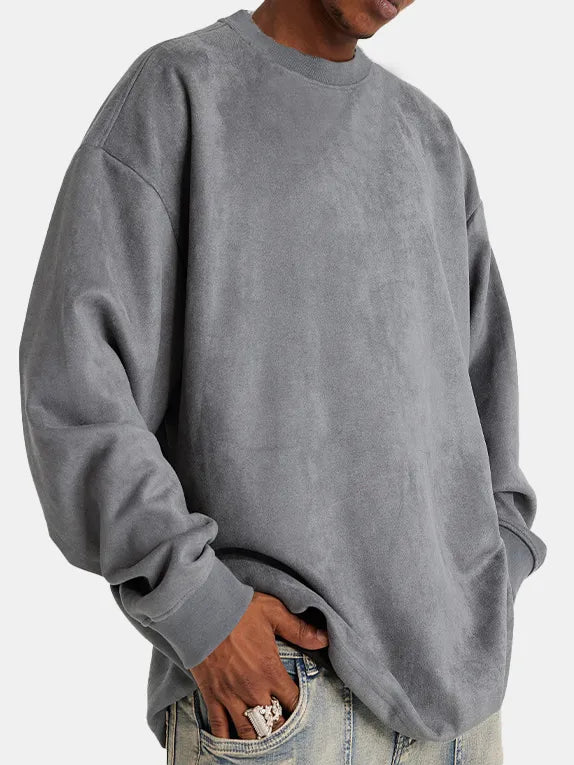 Men's brown suede luxury knit sweater long sleeve classic silhouette premium soft comfort fit