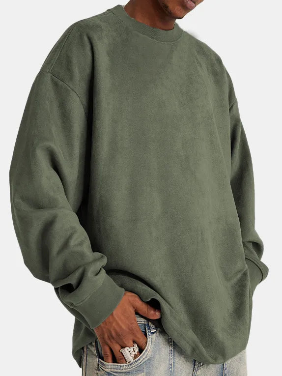 Men's brown suede luxury knit sweater long sleeve classic silhouette premium soft comfort