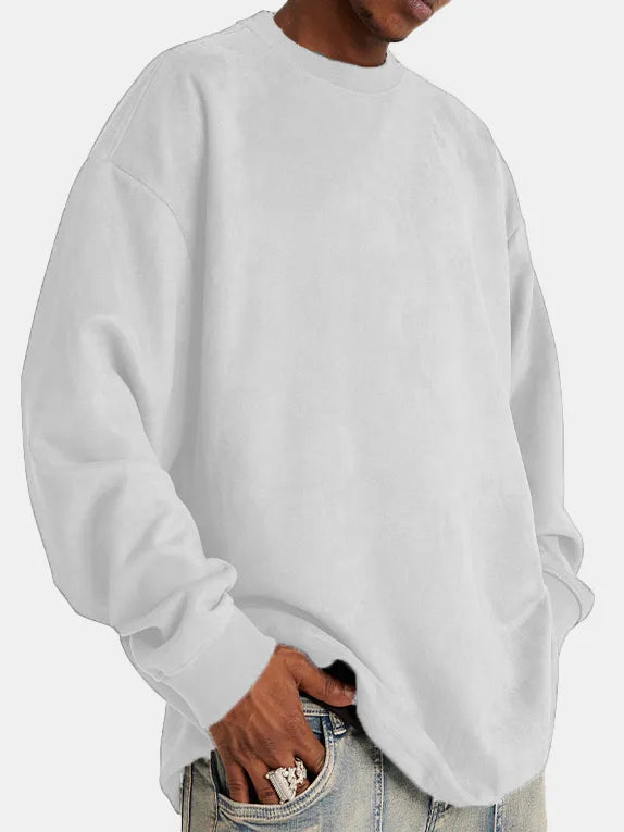 Men's brown suede luxury knit sweater long sleeve classic crewneck soft premium comfort fit